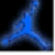 Blue triangular shape with gradient shading on black background, featuring a central vertical blue stripe and three rounded extensions at the base.