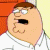 Animated contact sheet of Peter Griffin from Family Guy showing five sequential facial expressions in a 3x2 grid layout with orange and yellow background.