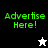 Green pixelated text 'Advertise Here!' on four background quadrants with two star-shaped icons, one white and one black.