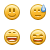 Four pixelated yellow smiley faces arranged in a 2x2 grid, each with distinct facial expressions and features.