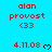 Red text on cyan background shows 'alan provost <33' with heart symbols appearing and disappearing in a