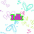 Pixelated image with green-outlined text reading "Idle," "my BFF," and "Maci?" over a white background filled with pastel-colored heart shapes in pink, blue, and teal.