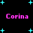 Black background with cyan star shapes and pink text reading "Corina" in multiple positions.