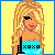 A 4x3 contact sheet of pixel art frames showing a blonde cartoon woman with blue eyes and pink lips, wearing a black crop top with XOXO text and star-decorated pants, alongside sequential text phrases forming "anorexic kid loves to vomit!" on yellow background.