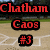 Pixelated red text on black backgrounds over a blurred sports field backdrop, displaying "Chatlam," "Caos," and "#3" in stacked layers.