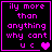 Four identical black square with pink text and borders, each containing the phrase "ily more than anything why cant u c" followed by a heart symbol that changes from single to double in one