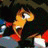 A 48x48 pixel animated contact sheet showing two frames of a Gunsmith Cats-themed AIM buddy icon with a yellow character and black background text.