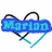 Animated icon with two interlocking hearts, one black and one cyan, where the top-left heart briefly displays 'Marion' text before fading out.
