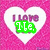 Pink pixelated background with three white heart shapes containing text overlays; green text changes from 'Ie.' to 'I ate!' across frames.