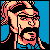 Pixelated 50x50 static buddy icon featuring a stylized character with pink hair, black glasses, and blue clothing against a solid blue background.