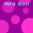 Pixelated image with cyan text "Hira Rox!" repeated four times on a purple background filled with pink circles of varying sizes.