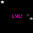 Black background with pink 'LYL!' text and scattered white and gray stars in a pattern