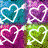 Animated sequence of heart-shaped icons in various colors and styles against different backgrounds.