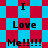 Blue and red pixelated background with repeated text "I Love Me!!!!!" in black font.