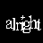 Animated sequence of white pixelated text 'alright' with blue symbols above and below, set against a black background.