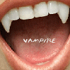 A mouth with fangs and the word 'VAMPIRE' written on the tongue, shown in multiple lighting variations.