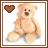 Two side-by-side pixelated frames of a light brown teddy bear icon with a small brown heart symbol in the top-left corner, each within a brown border on white background.