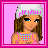 Pixel art contact sheet showing four frames of a cartoon girl in pink swimwear with text elements on a pink background.