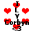 Pixelated red hearts and black text 'I LY Corbyn <3' arranged in vertical and horizontal patterns on a white background.