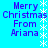 Blue background with white snowflakes and purple text reading "Merry Christmas From Ariana" in four identical sections.