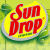 A static image split into two sections: left shows a yellow circular logo with red text 'Sun Drop' and green background elements; right displays green pixelated text on dark green background reading 'Original Icons .com'.