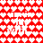 Red background with white heart pattern; pixelated text reads "im in luv with" and "l u v" over hearts.