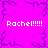 Pixelated image with bright pink background and purple branching patterns, displaying four instances of 'Rachel!!!!!' text in white pixel font.