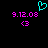 Pixelated cyan heart symbol above pink date and emoticon text on black background.