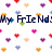 Pixelated text on a white background with colorful heart-shaped patterns, reading 'My Friend! So there's a little Borky But I still Love Them.'