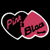 Pixelated heart-shaped icon with two overlapping sections, one black and one pink, containing stylized text.