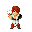 Pixel art animation of a character with red hair and green jacket performing fire-based actions against multiple opponents.