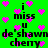 Green background with pink heart shapes and repeated black text reading 'i miss u de'shawn chery' in pixelated font.