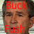Two side-by-side frames of a pixelated political meme featuring the same person with red text "Buck" and "Fush" overlaid, one frame showing white "B" and "F" while the other shows red versions.