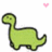 Pixelated green dinosaur with long neck and tail, outlined in dark green, standing against white background with small pink heart in upper right corner.