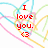 Red text on white background with multicolored lines; three variations of 'I love you. <3', 'I miss you. <3', and 'I wish you were here. <3' displayed sequentially.
