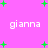 Pink background with green plus signs and repeated white text 'gianna' in pixelated font.
