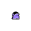 Pixelated character with purple and black color scheme, holding orange sword-like object in various poses