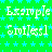 Green background with light blue stars, repeated white text "Example" and "Smiles!" in a pattern, and a solid gray rectangle in the bottom-right corner
