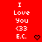 Red background displays repeated 'I Love You <33 E.C.' text with heart and arrow symbols, showing animation changes in symbol positions across frames.