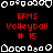 Pixelated red text on black background with white border icons, displaying "EFMS Volleyball # 15" repeated across three