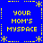 Blue background with yellow pixelated text and border elements arranged in a pattern