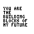 Pixelated animation showing sequential color transitions of layered shapes with repeated text overlay.