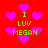 Red background with pink heart shapes and green text reading "I LUV MEGAN" in pixelated font.