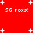 Red background with white pixelated text 'SG roxs!' repeated four times and scattered plus signs.