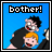 A 5-frame animated contact sheet showing pixelated cartoon characters in black uniforms with yellow badges against a blue background, each frame displaying different character positions and interactions while the text "bother!" appears at the top.