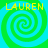 Four identical spiral patterns in green and cyan with yellow text reading LAUREN above each spiral.