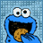 A 4x4 contact sheet of Cookie Monster animation frames showing mouth and hand movements with a cookie prop against a light blue grid background.
