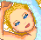 Pixelated 2x2 contact sheet of a blonde cartoon woman in two poses with text "Dreaming of him" on the right side, displayed as an animated AIM buddy icon frame sequence.