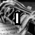 Black-and-white pixelated image with swirling background, featuring text and a heart symbol in different states.
