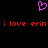 A pixelated icon features a pink heart symbol above red text reading 'i love erin i love erin' on a black background.